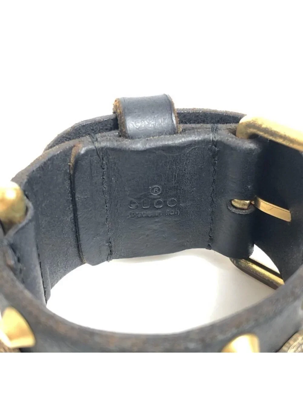Gucci Leather Bracelet Cat Head Black Gold Hardware